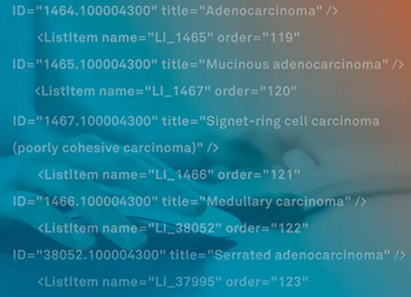 Blocks of code over top a zoomed-in photo of someone using a computer mouse. Over the image is a translucent peach to blue gradient.